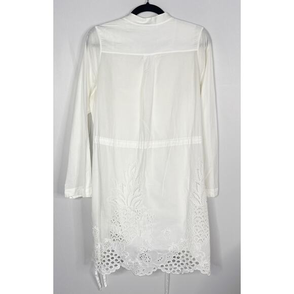 Chloe Small White Pineapple Broderie Anglaise Dress Long Sleeve Tie Waist Eyelet - Picture 2 of 16